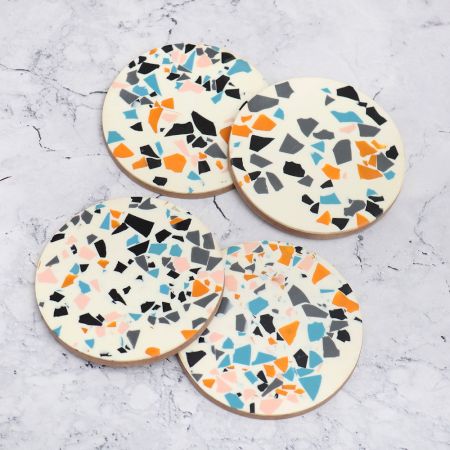 Multi Coloured Handmade Wooden Coasters - Pack of 4